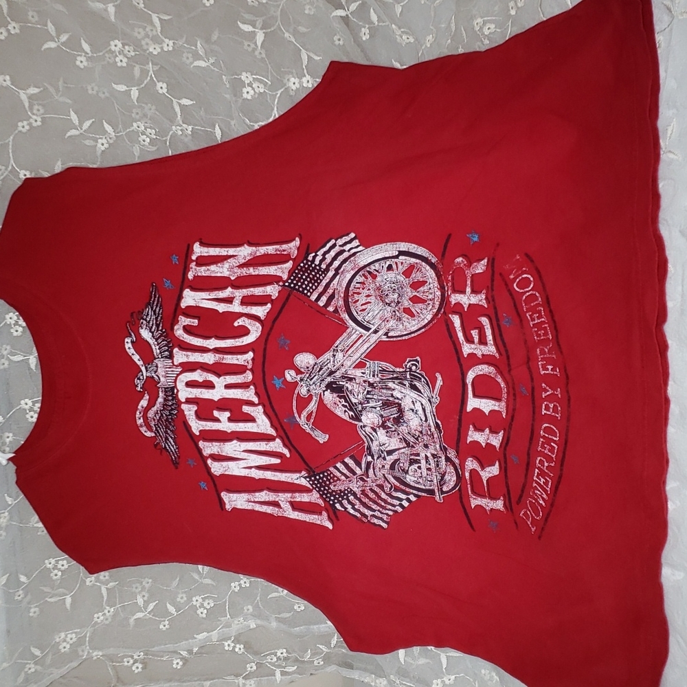 Motorcycle Lovers  Red And White sleeveless American Rider Men's T-shirt.